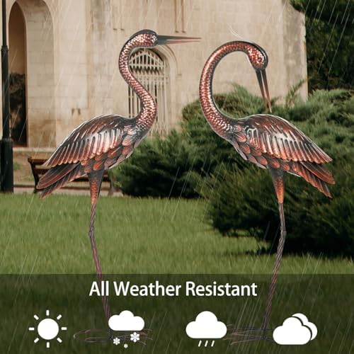 Kircust Crane Garden Sculptures & Statues Heron Decoy Large Size Metal Birds Yard Art Standing Vintage Brass Heron Lawn Ornament Outdoor Decorations 37 Inches Set of 2 - Image 2