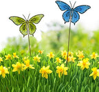 Garden Decor Metal Yard Stakes Spring Lawn Art Decorative Plant Stake Indoor Outdoor Ornaments Decoration for Patio Pathway Backyard (Blue + Green Butterfly) - Image 2