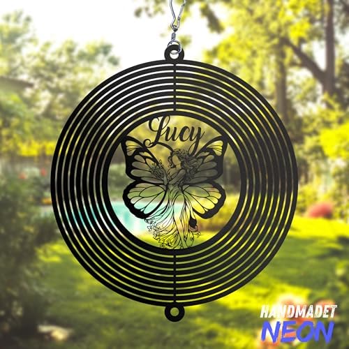 Personalized Wind Spinner Sublimation Hummingbird Custom Name Flowers Metal Art Laser Cut Design 3D Decor for Garden Yard Outdoor Indoor Lawn Patio Porch Birds Lover Presents (Fairy) - Image 4