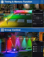 Spot Lights Outdoor, Smart LED RGBW Color Changing Landscape Lighting with APP and Remote Control, Music Mode, DIY Scenes, Timing, IP65 Waterproof Spotlights Plug in for Yard Garden, 8 Pack - Image 6