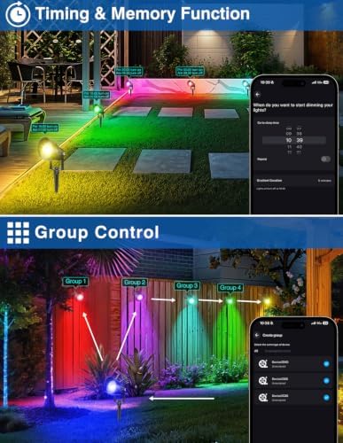 Spot Lights Outdoor, Smart LED RGBW Color Changing Landscape Lighting with APP and Remote Control, Music Mode, DIY Scenes, Timing, IP65 Waterproof Spotlights Plug in for Yard Garden, 8 Pack - Image 6