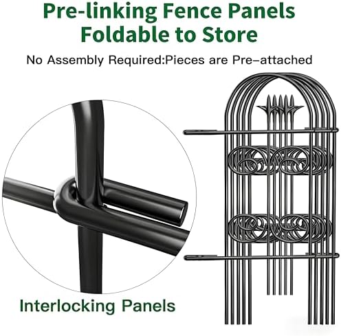 AMAGABELI 8 Panels 24in(H)×10ft(L) Decorative Garden Fence No Dig Rustproof Metal Pre-Linking Fence Panels Garden Edging Border Animal Barrier Fencing for Flower Beds Yard Patio Outdoor Decor Black - Image 2
