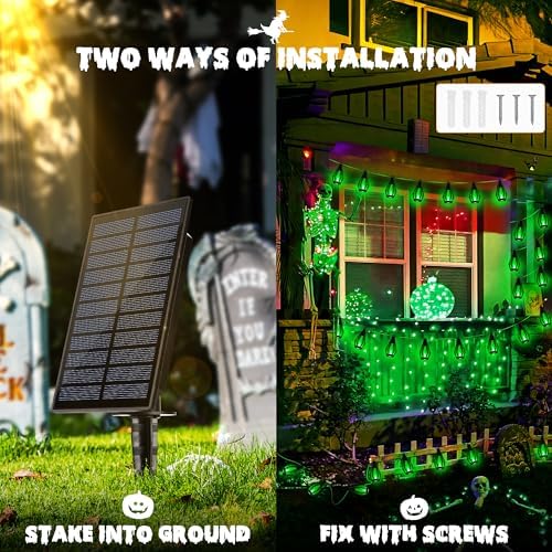 iBaycon 42FT 15 LED Solar Flame Halloween String Lights Outdoor, Green - Image 6