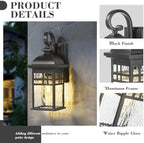 Emliviar Outdoor Light Fixture Wall Mount, Exterior Wall Sconce for Front Porch, Black Finish with Water Ripple Glass, DE279B BK-WP - Image 4