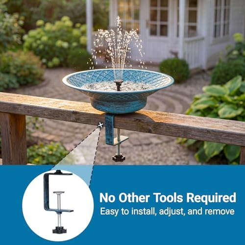 12.6" Solar Bird Bath for Deck Railing, Detachable Metal Bird Bath Bowl - Image 5