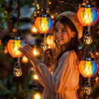 Larekook Solar Hot Air Balloon Lantern with Flickering Flame Light,Glass Hanging Garden Decor Hot Air Balloon Solar Lantern Outdoor Waterproof for Yard Patio Porch Lawn(Rainbow) - Image 4