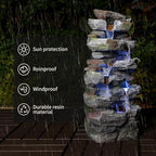 Rock Waterfall Outdoor Fountain with LED Lights Tiered Resin Stone Garden Fountains Outdoor Decor for Patio Lawn Backyard Cascading Tiered Outdoor Water Fountain - Image 4