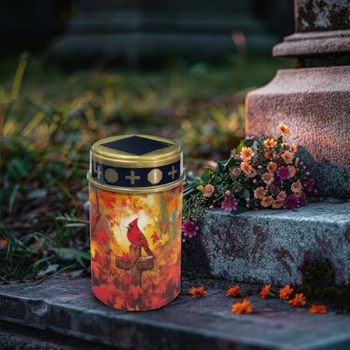 Poceacles Cardinal Cross Maple Leaf Solar Outdoor Lights Solar Grave Candle Solar Cemetery Candles LED Automatic Flameless Candles Cemetery Outdoor Solar Lights for Loss of Dad, Set of 4 - Image 3
