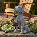 Dog Statue with Solar Lantern - Outdoor Statue Home Decor for Garden Backyard Porch Patio, 10.5 IN Puppy Lamps Figurine Lights Decorations Gift for Birthday, Valentine's Day, Dog Lovers (Cement) by HomeDecoration