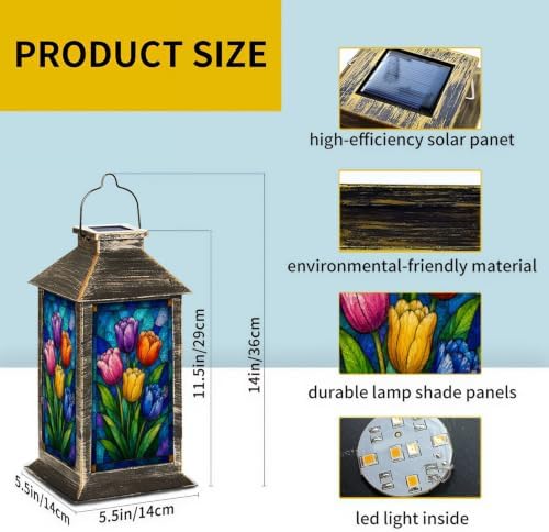Solar Lantern Vivid Stained Glass Style Outdoor Waterproof Garden Hanging Lantern Solar Powered Lighting Outside Solar Light for Patio Yard Camping, Gifts for Women Mom - Image 2