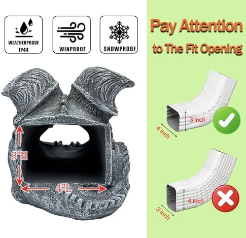 Gothic Gargoyle Gutter Guardian Rain Downspout Extension Outdoor Statue, 12 Inch High, Cast Stone Resin, Grey Stone Finish for 3"x4" Decorative Gutter Extension - Image 6