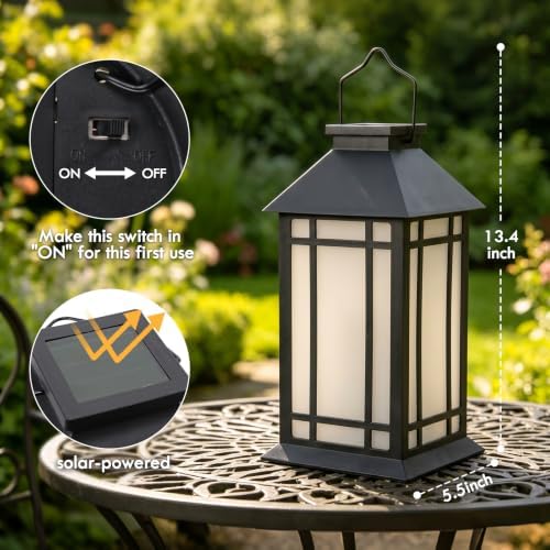 Solar Lanterns Outdoor Waterproof 2 Pack Black Hanging Lights 11 Inch - Image 5