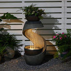 Outdoor Water Fountain with LED Lights, 31.9" Modern Resin Waterfall Fountain Outdoor, S-Shaped Garden Water Feature for Yard, Balcony, Home Decor, Patio Fountian and Waterfalls, Grey - Image 4