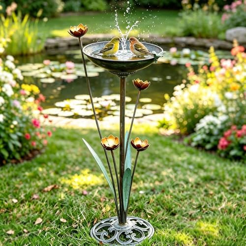 HOUYANG 32.3" H Cast Iron Pedestal Bird Bath, Metal Bird Baths for Outdoors - Image 6