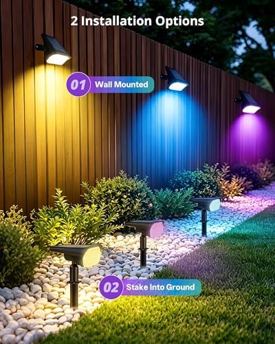 Solar Color Changing RGB Lights IP65 Waterproof, 56 LED 8 Lighting Modes Solar Spotlights, Landscape Lights for Yard Garden Pathway Holiday Decor, 4 Pack (Multicolor) - Image 7