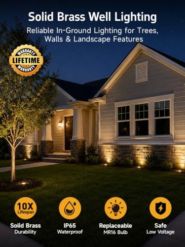 Gardenreet Landscape Well Light - Brass Waterproof Outdoor Ip65 In-Ground Lighting, Wired 12V LED Low Voltage Fixture, Antique Bronze for Lawn Wall Walkway Without MR16 Bulb - Image 2