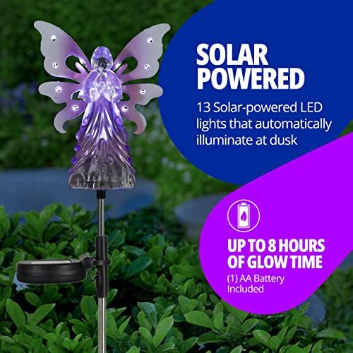 Exhart Garden Solar Lights, Decorative Angel Garden Stake, 13 LEDs, Cute Yard and Pathway Decor, Purple, 7 x 40 Inch - Image 3