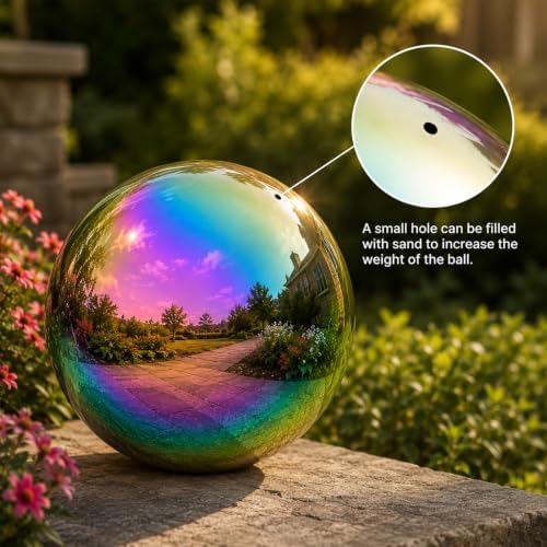 Gazing Ball Garden Mirror Outdoor - 10Inch Outside Decorative Globe Rainbow - Image 3