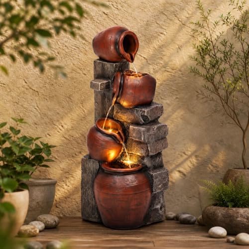 AUTODAYA 31.5" H Outdoor Water Fountain with LED Lights by Unknown