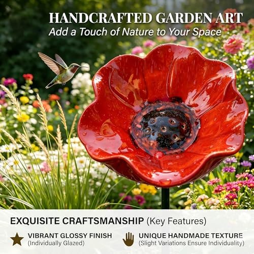 Metal Flower Garden Stakes Bird Bath, Handmade Floral Metal Garden Stakes Decorative, Serving as a Mini Bird Bath & Butterfly Bee Watering Station for Outdoor Lawn & Yard Decor (5pcs Orange) - Image 3
