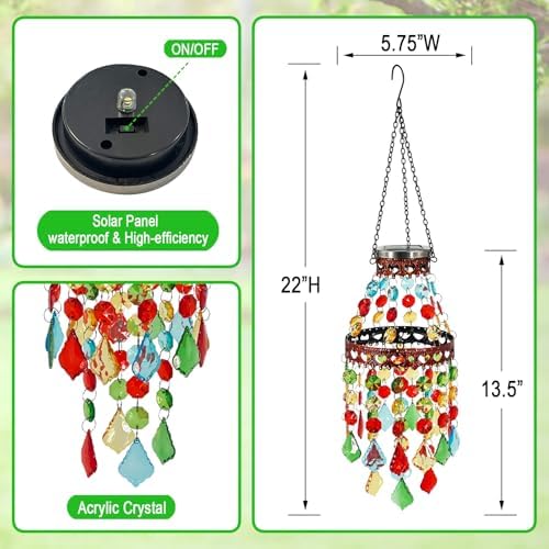 Hanging Solar Lantern Outdoor Chandelier,2 Tier Acrylic Crystal Wind Chimes - Image 6