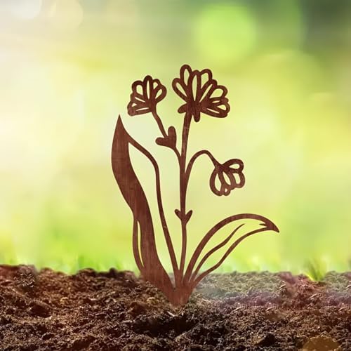 Rustic Floral Metal Garden Stake, 11.81Inch Outdoor Decoration with Flower Design, Durable Metal Construction for Patio, Balcony, Yard - Image 4