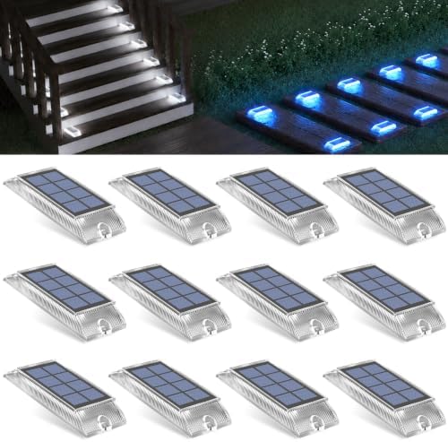 Solar Step Lights Outdoor, 12 Pack 2 Colors in 1 LED Solar Walkway Lights by Alinana