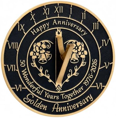 50th Golden Wedding Anniversary Sundial with Stand 50th for Couples 1976-2026 Metal Garden Decor Outdoor Indoor Sun Clock 6.5 Inch - Image 5