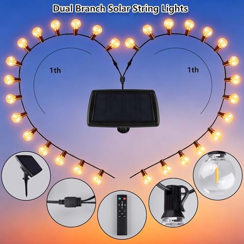 55Ft Solar String Lights Outdoor , IP65 Waterproof,LDE Edison Bulb Remote - Image 3