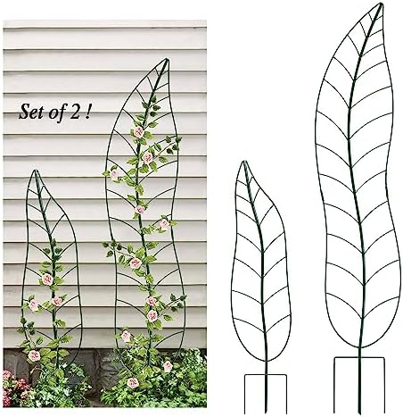 Garden Trellis Plant Support Trellis Green Leaf Trellis Garden Decoration for Climbing Vines Floral Metal Trellis Set of 2（Green） by YY-Ladybug