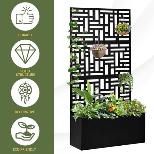 VINGLI 71"H Metal Raised Garden Bed with Trellis, Outdoor Planter Box for Climbing Vegetables, Fruits and Flowers, Privacy Screen, for Backyard, Patio, Balcony (Black) - Image 3