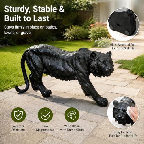 Life-Size Tiger Garden Statue,33.5” Large Outdoor Resin Tiger Sculpture,Realistic Animal Yard Decor for Lawn Patio Backyard Porch Indoor Decoration,Weather-Resistant Tiger Figurine Gift (Black Tiger) - Image 3