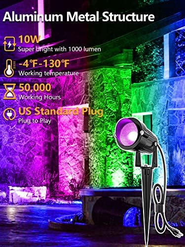 ZUCKEO 10W Christmas Spotlights Outdoor Spot Lights for Yard, LED RGB Color Changing Landscape Lighting Plug in, 120V Waterproof Remote Control Spotlight for House Garden Halloween Decoration(4Pack) - Image 2