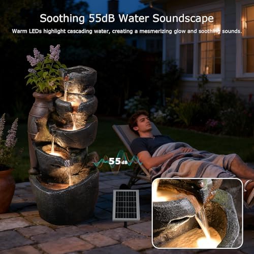 31.7" Tall Rock Solar Water Fountain Outdoor Waterfall - Image 4