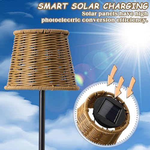 VIHOSE Rattan Solar Table Lamps 2 Sets for Outdoor Handmade Woven Boho Lamp for Garden Yard Patio Porch Lawn Pathway, Decorative Solar Light Gift for Women - Image 6