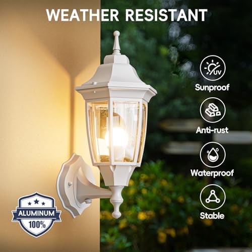 EMART Dusk to Dawn Outdoor Porch Light with Bulb, Wall Lamp(1 Pack, White) - Image 2