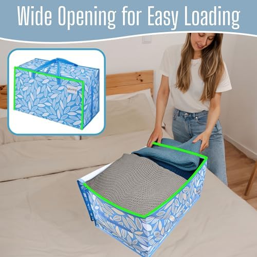 VENO 10 Pack Extra Large Heavy Duty Moving Bags with Wide Opening & Reinforced Handles, Reusable Storage Tote Bags with Strong Zippers for Clothes, College Dorm Essentials & Moving Supplies - Image 2