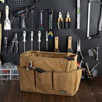 Durable 16OZ Waxed Canvas Tool Bag with Metal Frame, 15.5 Inch Large Collapsible Storage Tool Tote(Khaki | 15.5 X 7.5 X 10.5in) - Image 4