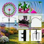 Large Metal Wind Spinner Outdoor, 96'' Adjustable Height with 24'' Sickle Blades, Water Ripple Motion & Smooth 360° Rotation, Weatherproof Garden Decor for Patio Lawn Backyard (Red&Blue) - Image 2