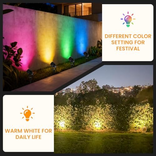 Halloween Christmas Spotlights Outdoor: RGBW Spot lights Plug in 120V Remote Control 16 Color Changing Waterproof LED Landscape Spotlights for Yard Garden Lawn Holiday Décor, 6 Pack (RGB + Warm Light) - Image 5