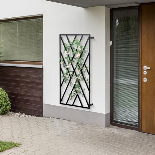 MyGift 47 x 24 Modern Wall Mounted Trellis, Matte Black Metal Geometric Design Mount Large Garden Trellis for Climbing Plants and Crawling Vines with Adjustable Support Rack - Image 3