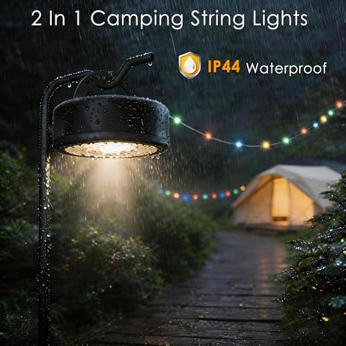 4 in 1 Solar Camping String Lights, 5200mAh 33FT RGB Fairy String Light, Waterproof Hanging String Lights with 9 Lighting Modes, USB-C Rechargeable Tent Lantern, Camping Essentials - Image 4