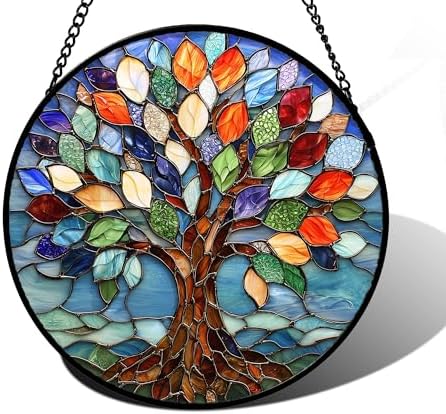 Colorful Tree of Life Stained Glass Window Hanging Suncatcher Gifts 12" by DASTOLL