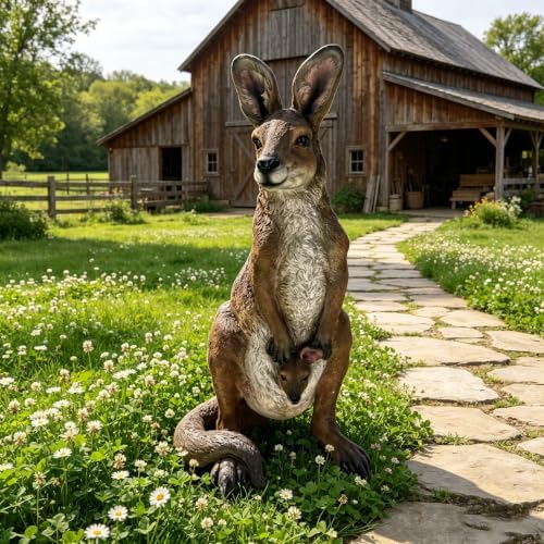22''Mother Kangaroo with Joey Garden Statue Resin Kangaroo Family Sculpture by Unknown