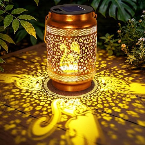 Cat Solar Lanterns Outdoor Waterproof Garden Decor, Birthday Gifts for Women Mom Grandma, Metal Sunflower Hanging Solar Lights for Outside Yard Patio Pathway Backyard Porch by yulloyello