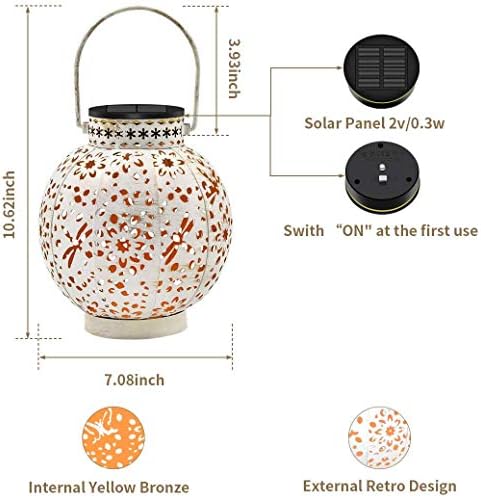 2-Pack Solar Lantern Outdoor Hanging Lights Waterproof Metal LED Decorative Lights with Shadow Casting for Patio Garden Yard Tabletop（White） - Image 7