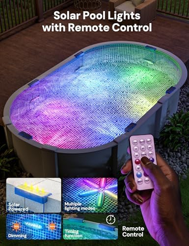 NIORSUN Solar Pool Lights for Above Ground & Inground Pools - IP68 Waterproof 9 RGB Color LED Pool Light with 3.6ft Cord & Remote, Underwater Lights for Pools/Pond Decor - Image 2