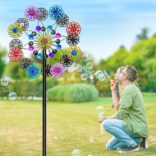 Wind Spinners Outdoor, Kinetic Wind Spinner,Yard Art Windmill with Metal Stake, Metal Wind Sculptures & Spinners,Waterproof Pinwheels Large Wind Spinner for Yard and Garden (Snow-Colour) - Image 7