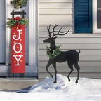 Glitzhome Set of 2 Metal Silhouette Reindeers Yard Sign with Stake, 42" H Christmas Decorative Standing Wall Hanging Decoration for Garden Home Lawn Pathway Walkway - Image 3
