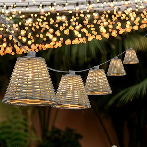 JONATHAN Y Payton 10-Light Faux-Rattan Outdoor String Lights, White - Image 2